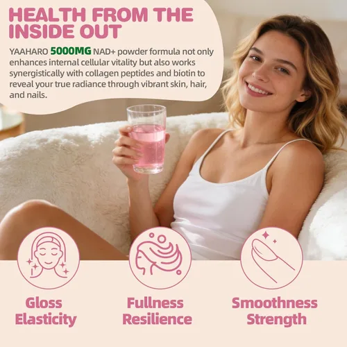 Vista 3 de Suplementos NAD para mujeres 5000 mg, polvo liposomal NAD+ con resveratrol, péptidos de colágeno, biotina, CoQ10 y TMG para un envejecimiento