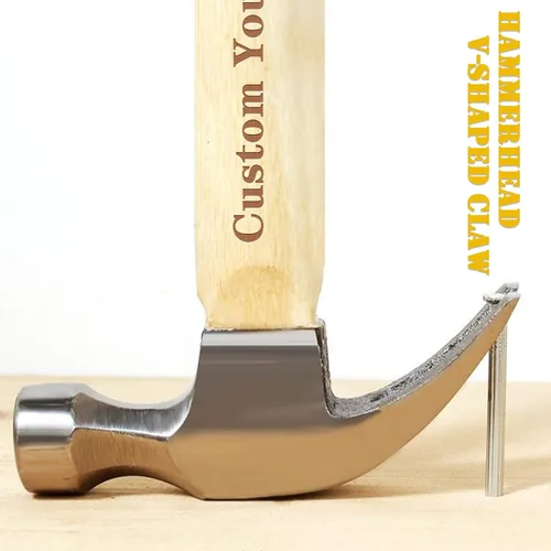 Vista 4 de Martillo de mango de madera personalizado con texto, martillo de garra personalizado grabado con láser para hombres, papá, marido, padrinos de boda
