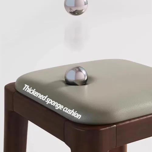 Vista 7 de Sillas de comedor de madera sin respaldo, sillas de cocina apilables, silla de comedor con cojín de piel sintética, silla cuadrada para sala