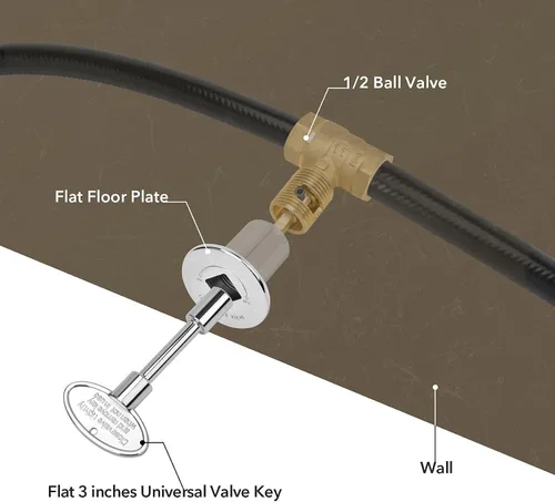 Vista 6 de Skyflame Kit de válvula de llave de gas recta de 1/2 pulgada para chimenea con brida, llave de 3 pulgadas y 12 pulgadas, cromada