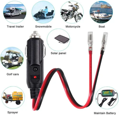 Vista 3 de Paquete de 2 enchufes macho para encendedor de cigarrillos macho de 12 V 24 V, enchufe macho de 14 AWG con cable de extensión de 1 pie y luz LED, 14