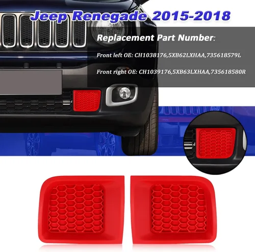 Vista 3 de 2 piezas de rejillas de inserto de parachoques delantero rojo, cubierta de bisel de reemplazo, compatibles con Jeep Renegade 2015-2018