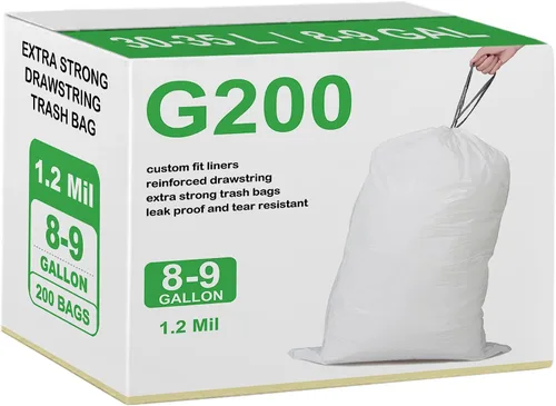 Vista 10 de Bolsas de basura con cordón resistentes de 50 unidades de 1.2 mil de grosor Forros blancos para botes de basura compatibles con Code P de 13-17