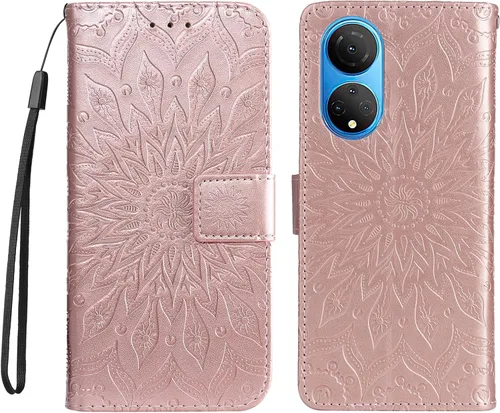 Vista 10 de Funda para Honor X7, diseño de flores de sol de piel de primera calidad con función atril y cierre magnético