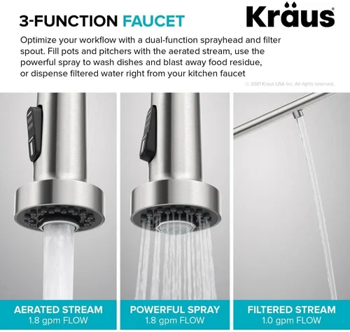 Vista 10 de Kraus Bolden 2-en-1 Grifo de cocina de estilo comercial con filtro de agua monomando extraíble para ósmosis inversa o sistema de filtración de agua