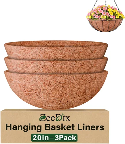 Vista 23 de ZeeDix Paquete de 3 forros de coco de 12 pulgadas para maceteros, revestimientos redondos para cestas colgantes 100% naturales, cesta de coco