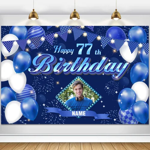 Vista 17 de Dicodes Fondo de decoración de feliz cumpleaños número 100 color azul marino personalizado, cartel con purpurina, pancarta, suministros
