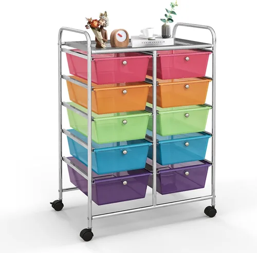Vista 19 de Carrito de almacenamiento con ruedas de 10 cajones, organizador con ruedas para arte, herramientas, manualidades, papel, álbum de recortes, carrito