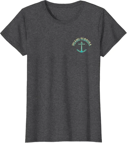 Vista 6 de Camiseta con diseño de pesca en la parte delantera y trasera de Miami Florida USA, Negro