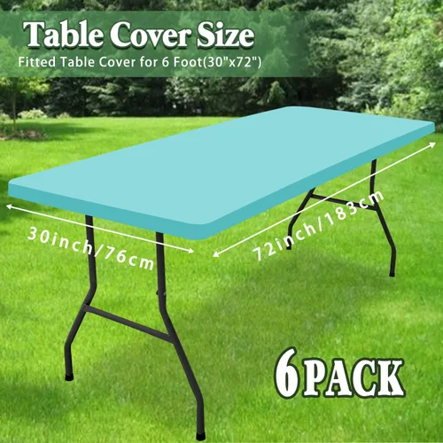 Vista 2 de Pack de 6 manteles de picnic elásticos ajustados para mesas rectangulares de 6 pies, impermeables, lavables, de spandex para patio, plegables
