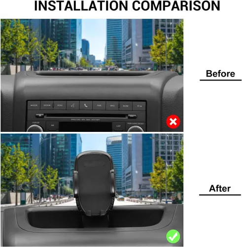 Vista 2 de JeCar Soporte de teléfono compatible con Jeep Wrangler JK y Unlimited 2012-2017 Dash Phone Mount con bandeja de almacenamiento