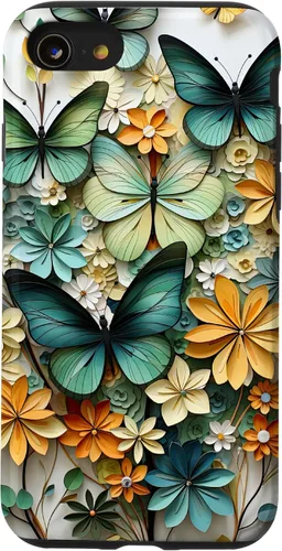 Vista 18 de iPhone 16 mariposa estética mariposas verdes naturaleza acuarela caso