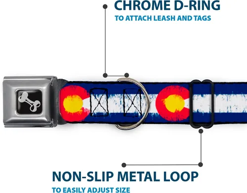Vista 5 de Buckle-Down Collar de perro con diseño de Colorado Flags2 Repeat Weathered de 9-15 pulgadas, talla S