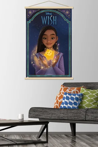 Vista 2 de Trends International Disney Wish - Póster de pared de Asha & Star, 22.37 x 34.00 pulgadas, paquete de impresión premium y colgador de madera de haya