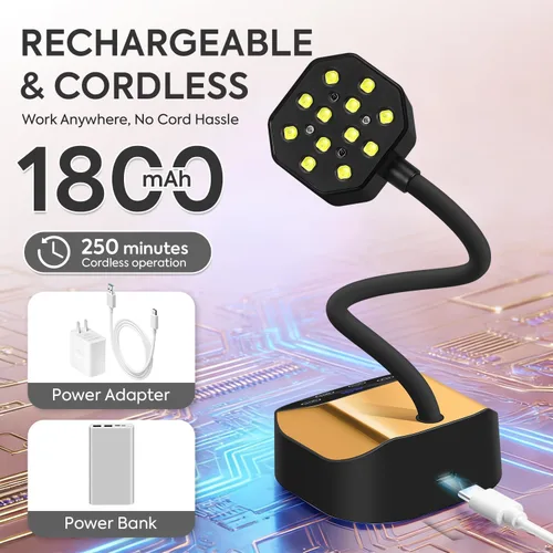 Vista 6 de Lámpara de uñas UV: 36W Mini luz UV para esmalte de uñas de gel 50mW/cm² Luz LED recargable de uñas de cuello de cisne Secador de uñas con 12 LED, 4
