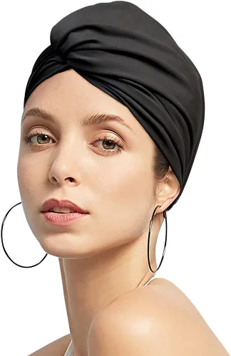 Vista 4 de Gorro de natación elástico para mujer, pelo largo y corto, plisado, anudado, suave, no resistente al agua