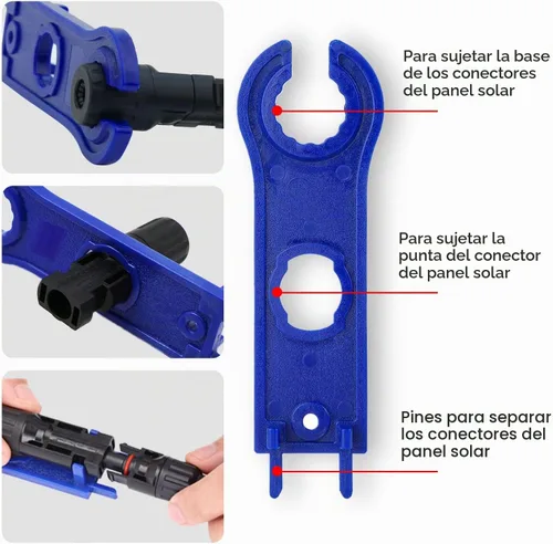 Vista 4 de Herramienta de crimpado solar para cable de panel solar con 12 pares de conectores solares, 1 crimpadora solar, 2 llaves inglesas, herramienta