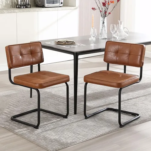 Vista 27 de Zesthouse Juego de 2 sillas de comedor de metal industrial, sillas de cocina tapizadas de cuero sintético con base de metal negro, para cocina