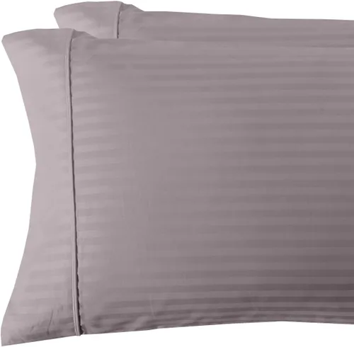 Vista 3 de sheetsnthings Juego de 2 fundas de almohada estándar de 300 hilos beige a rayas, tamaño Queen