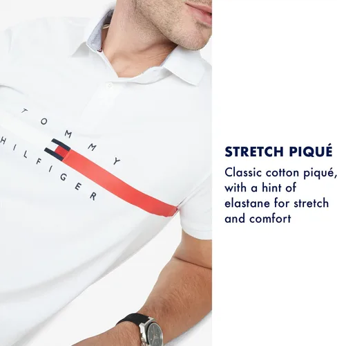 Vista 8 de Tommy Hilfiger Men's Short Sleeve Cotton Pique Flag Polo in Regular Fit