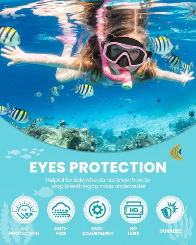 Vista 6 de OutdoorMaster Stingray - Gafas de natación para niños con cubierta para la nariz, máscara de buceo para niños, gafas de natación antivaho para niños