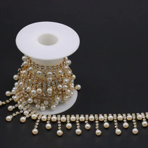 Vista 13 de Jerler Cadena de diamantes de imitación de cristal de 1 yarda, cuentas de perlas incrustadas para decoración de bricolaje y adornos de novia, ideal