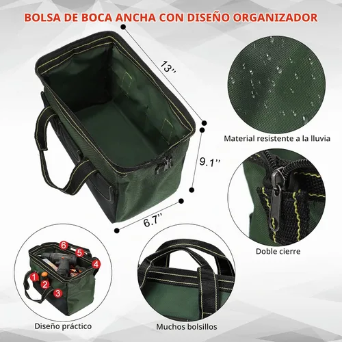 Vista 2 de Bolsa de herramientas de 4 piezas con base moldeada resistente al agua, múltiples bolsillos, bolsa de herramientas de boca ancha, organizador