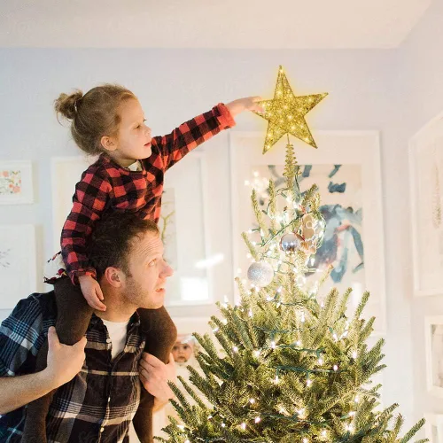 Vista 6 de YAUNGEL Estrella para la Copa del Árbol de Navidad, Estrella para la Copa del Árbol con 40 LED y Control Remoto Operado por Batería Luces Cálidas