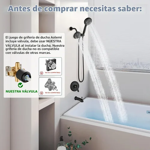 Vista 2 de Aolemi Juego de grifo de ducha para bañera con válvula de cabezal de 8 Negro