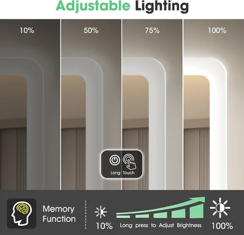 Vista 5 de S'bagno Espejo de baño LED de 32 x 24 pulgadas con luces, altavoz Bluetooth, antivaho e impermeable, espejo de pared regulable con control táctil, 3