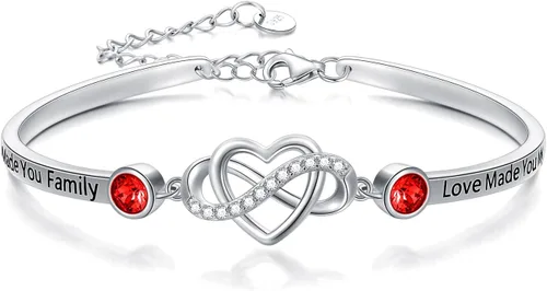 Vista 20 de AOBOCO Pulsera de corazón infinito ajustable de plata de ley 925 para hermana, mejor amiga, hija, mamá, abuela, nieta, nuera, madrina, ahijada