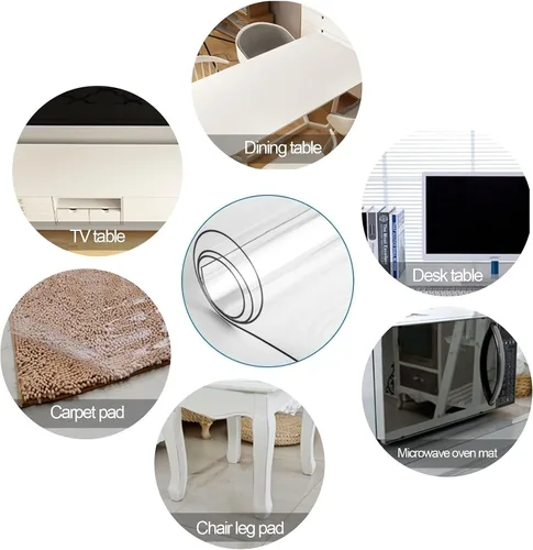 Vista 4 de Protector de mesa de cocina, comedor y madera, cubierta de plástico transparente, fácil de limpiar, alfombrilla protectora de escritorio de madera