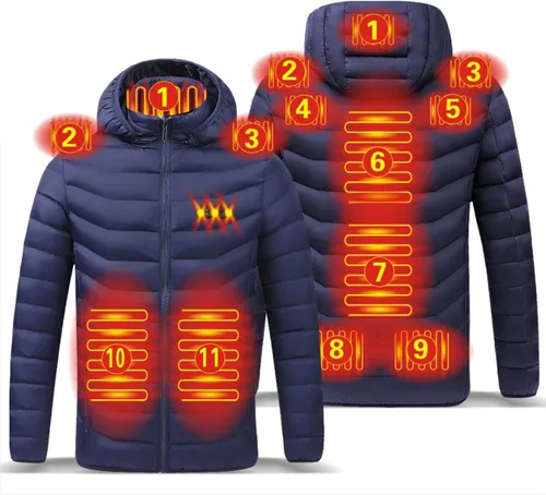 Vista 2 de Chaqueta térmica eléctrica, abrigo térmico unisex para hombres y mujeres, chaqueta térmica eléctrica recargable por USB, impermeable para invierno