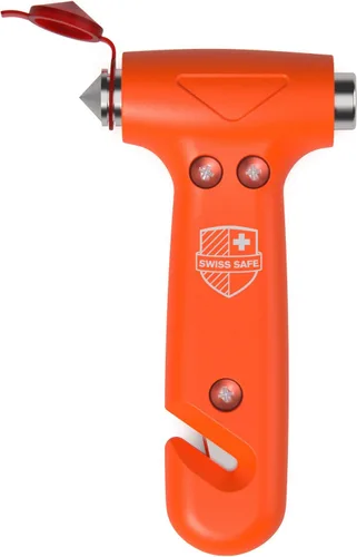 Vista 12 de Martillo de seguridad para auto Swiss Safe duradero 5-1, rompecristales con cortador de cinturón de seguridad - Martillo de vidrio de escape