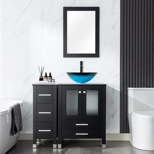 Vista 14 de LUCKWIND 36" Bathroom Vanity Combo with Sink, 24"+12.6" Width, Painted Bathroom Storage Cabinet with 5 Drawers, Including Tempered Glass Round