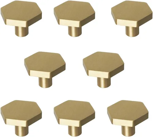 Vista 10 de RZDEAL Pomos de latón macizo de 1-1/10 pulgadas, pomo y tiradores hexagonales para cajones de tocador (10 unidades)
