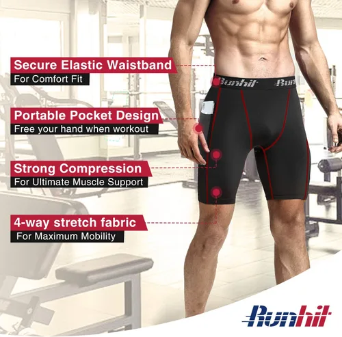 Vista 5 de Runhit - Pantalones cortos deportivos de compresión para hombre, de elastano para correr y entrenar