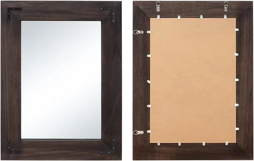 Vista 2 de YOSHOOT Espejo de pared con marco de madera rústica, espejo de tocador de baño de madera natural para decoración de granja, colgante vertical u Negro