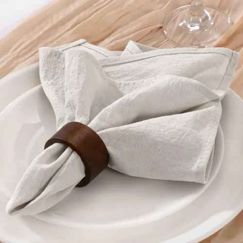 Vista 4 de Servilletas de tela natural de lino de algodón Boho rústico mesa de cena Beige