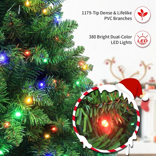 Vista 7 de Árbol de Navidad preiluminado de 7 pies con control remoto e