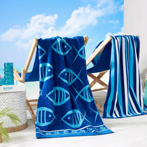 Vista 21 de Great Bay Home Toallas de playa 100% algodón, paquete de 4 toallas de piscina de 30 x 60 pulgadas, toallas absorbentes y de secado rápido