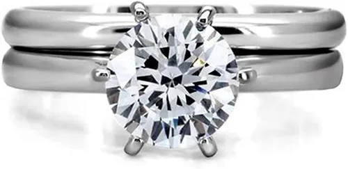 Vista 4 de MABELLA His Hers - Anillo de compromiso de acero inoxidable con circonita cúbica para mujer