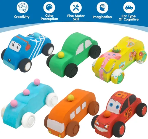 Vista 4 de WANTKA Coches de madera sin terminar, manualidades de madera, kit de madera para estudiantes, actividades familiares, kit de manualidades para niños
