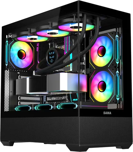 Vista 15 de SAMA V40 Mid Tower ATX Chasis – 6 × 120mm Ventiladores ARGB PWM Pre-Instalados, Paneles de Vidrio Templado Dual, Flujo de Aire Vertical, Diseño