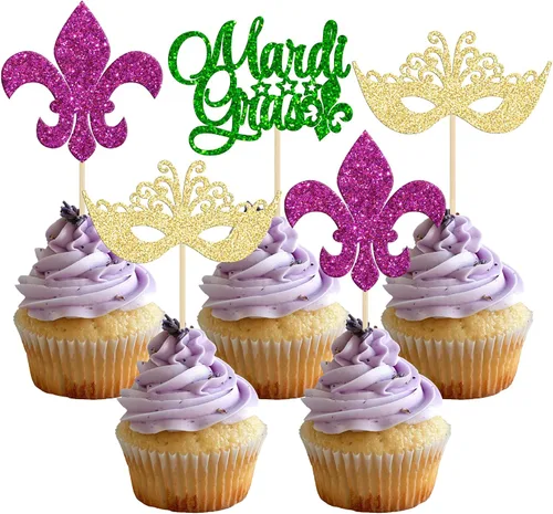 Vista 16 de 24 máscaras de mascarada, adornos para cupcakes, color negro y dorado con purpurina para despedida de soltera, para fiestas de cumpleaños, fiestas
