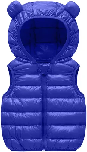 Vista 15 de Chaleco sin mangas de invierno para bebé, con cremallera sólida, con capucha y orejas de oso, chaqueta para niños y niñas