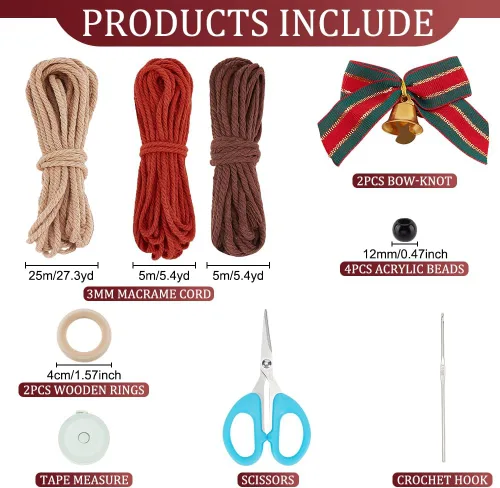 Vista 2 de ORIGACH Juego de 2 alces de macramé de Navidad, kit de adornos de Navidad fáciles de macramé, con instrucciones (idioma español no garantizado)