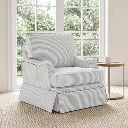 Vista 42 de Silla decorativa giratoria con otomana de almacenamiento, gris a rayas