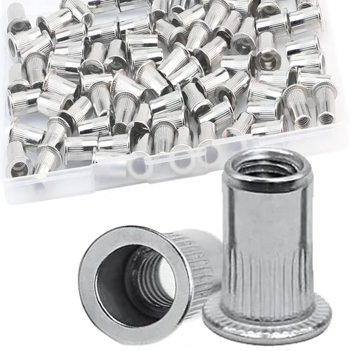 Vista 12 de Tuerca de remache de 1/4”-20 UNC, 80 piezas de acero inoxidable 304 de cabeza plana Rivnut, inserto roscado Nutsert