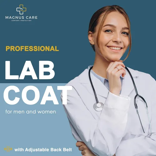 Vista 2 de Abrigo de laboratorio profesional para mujeres y hombres, con cinturón de 36 pulgadas de largo, abrigo de laboratorio blanco para ciencias, médicos